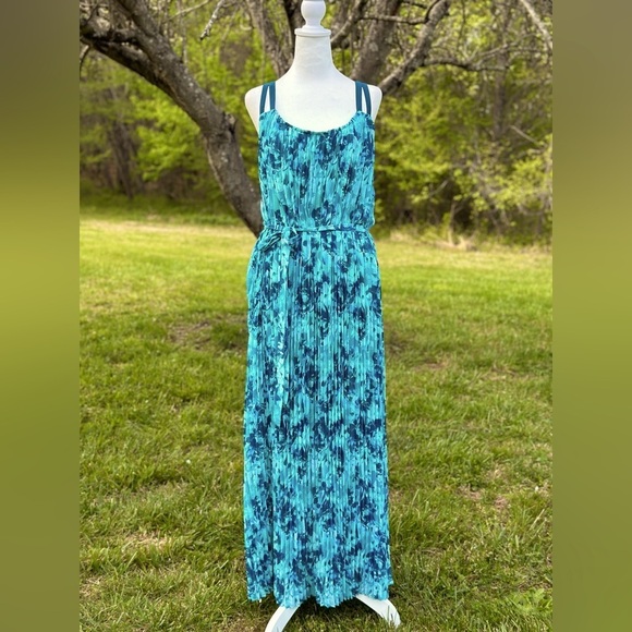 Lane Bryant‎ Pleated Floral Print Sleeveless Maxi Dress Size 18/20 Turquoise - Picture 1 of 6